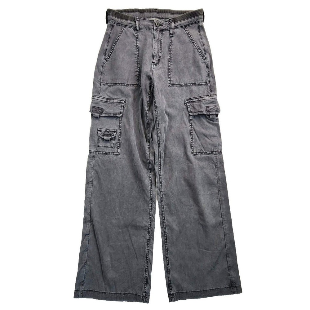 American Eagle Cargo Pants Gray Wide Leg High Waisted Utility Stretch Size 00
